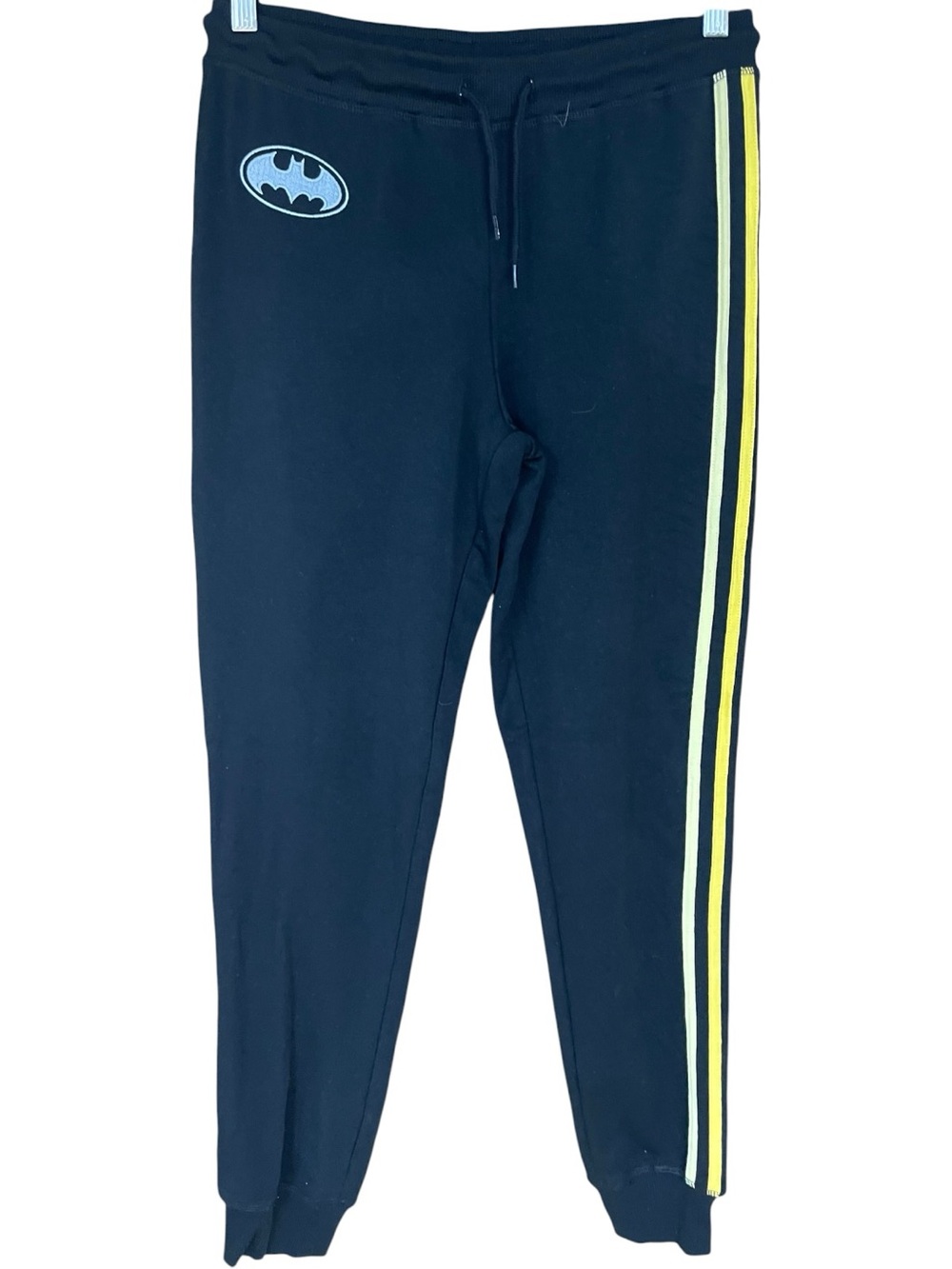 DC Comics Batman Fleece Lined Striped Track Jogger Sweatpants Black Yellow
